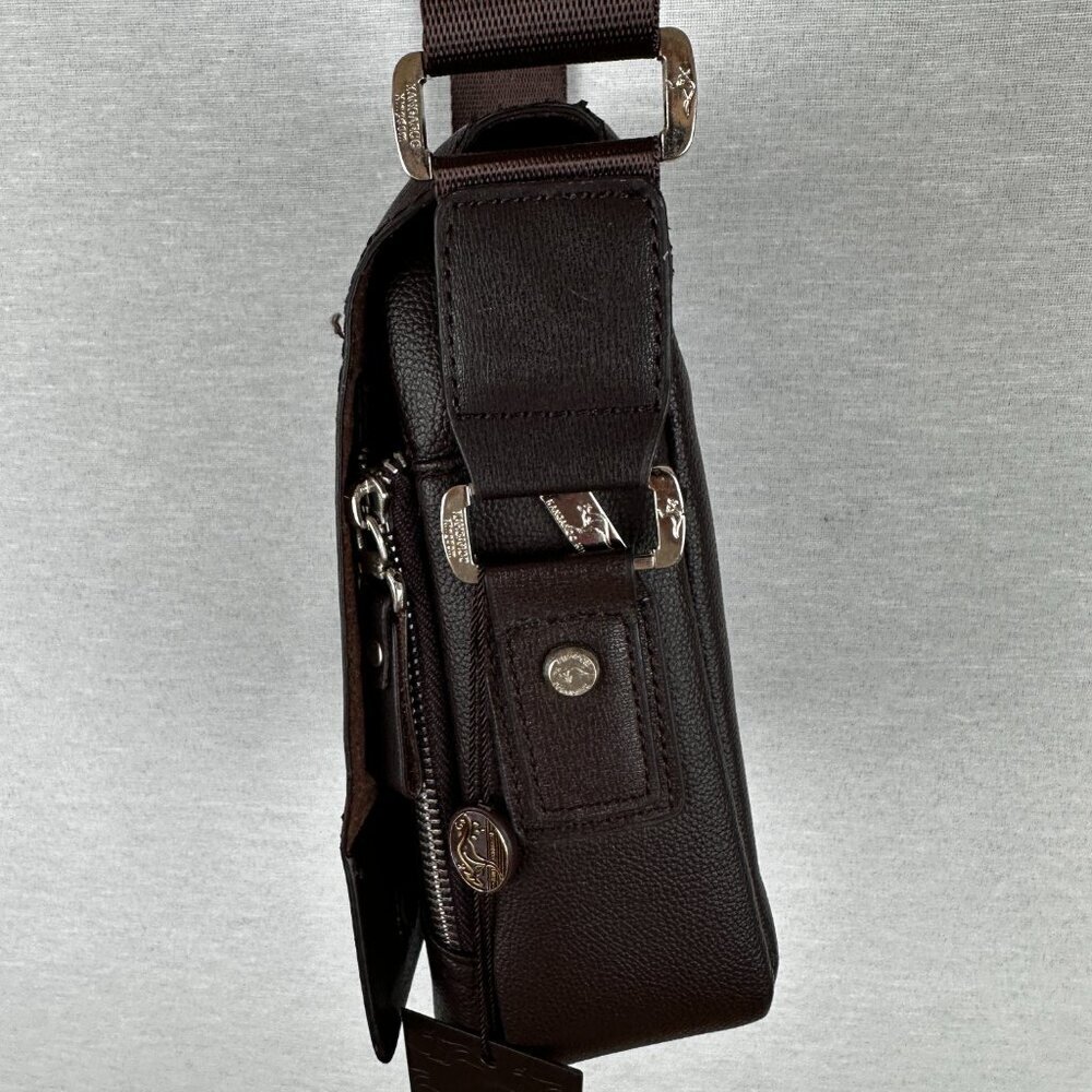 KANGAROO KINGDOM BRAND MEN LEATHER MESSENGER SHOULDER BAG, BROWN - Picture 7 of 13